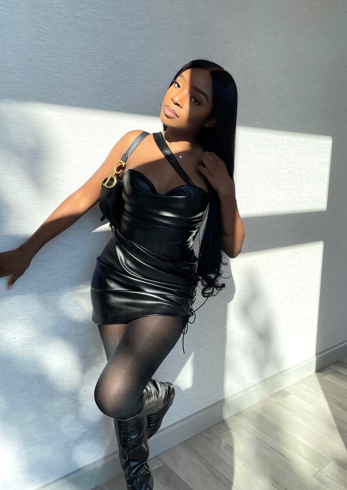 Carbon Draped Leather Corset Top