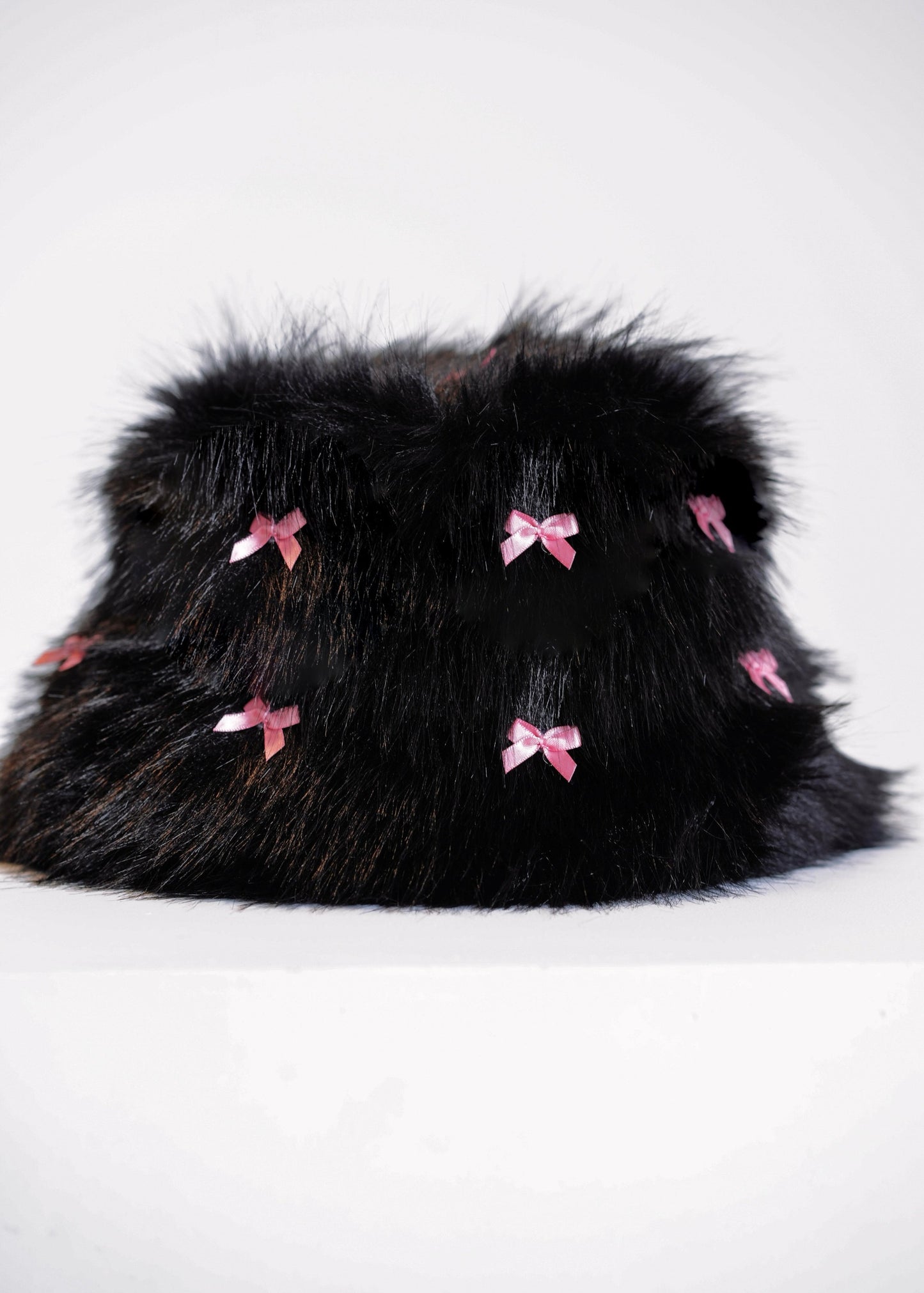 Bow Pink Fox Fur Bucket Hat