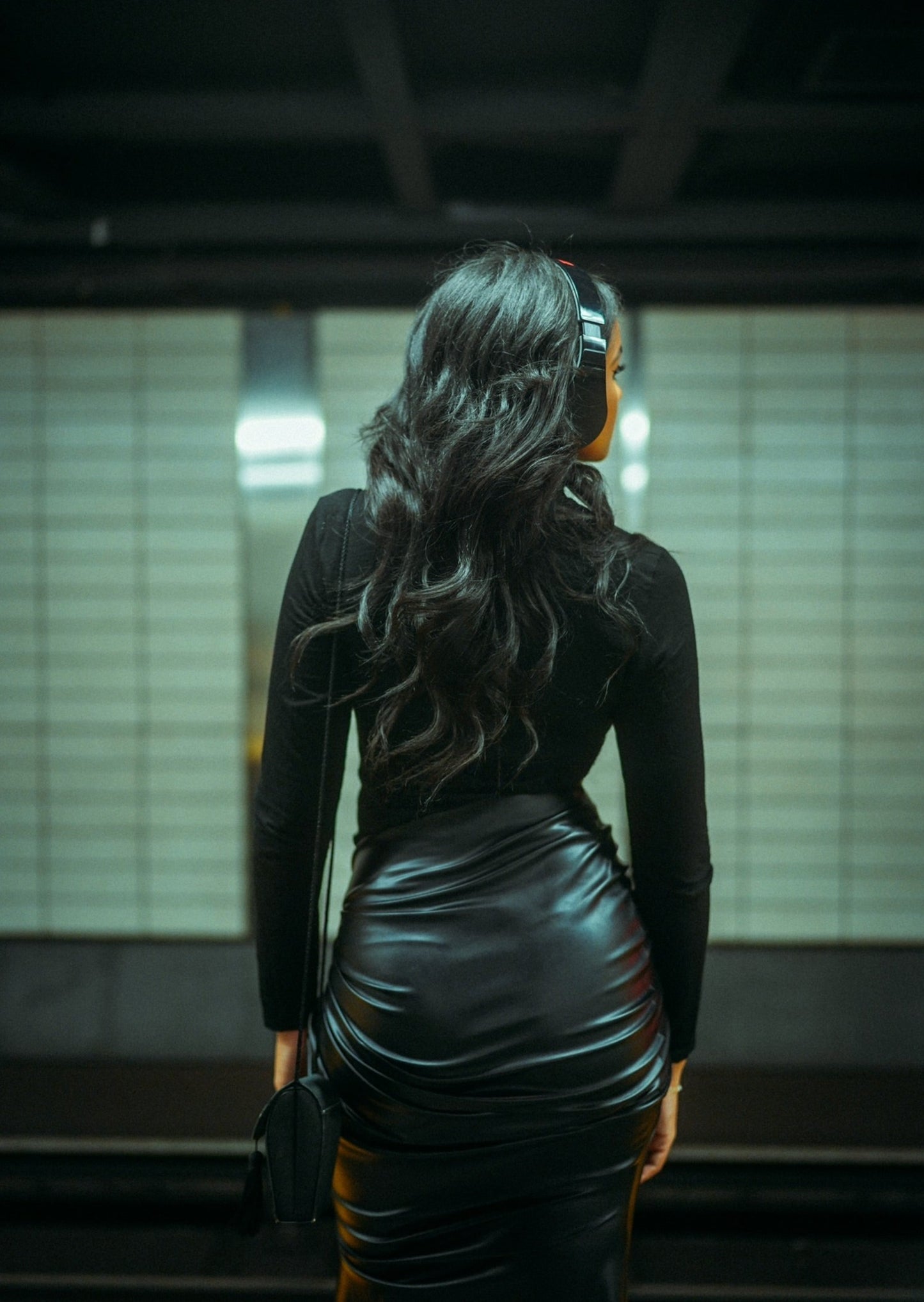 Carbon Draped Leather Maxi Skirt