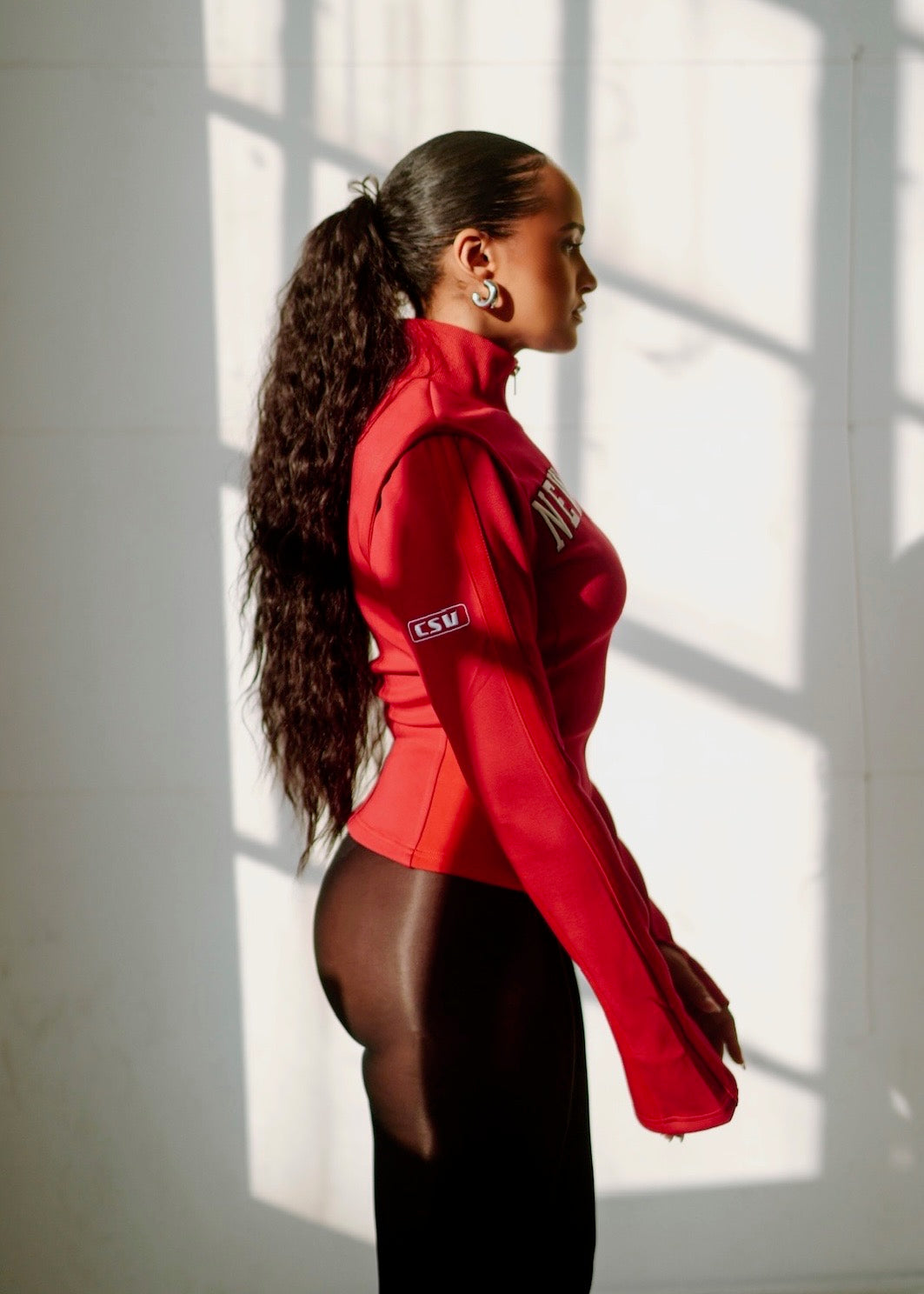 New York Embroidered Knit Jacket in Red