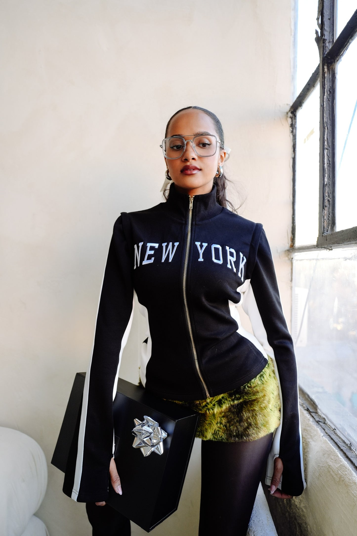 New York Embroidery Knit Jacket in Licorice