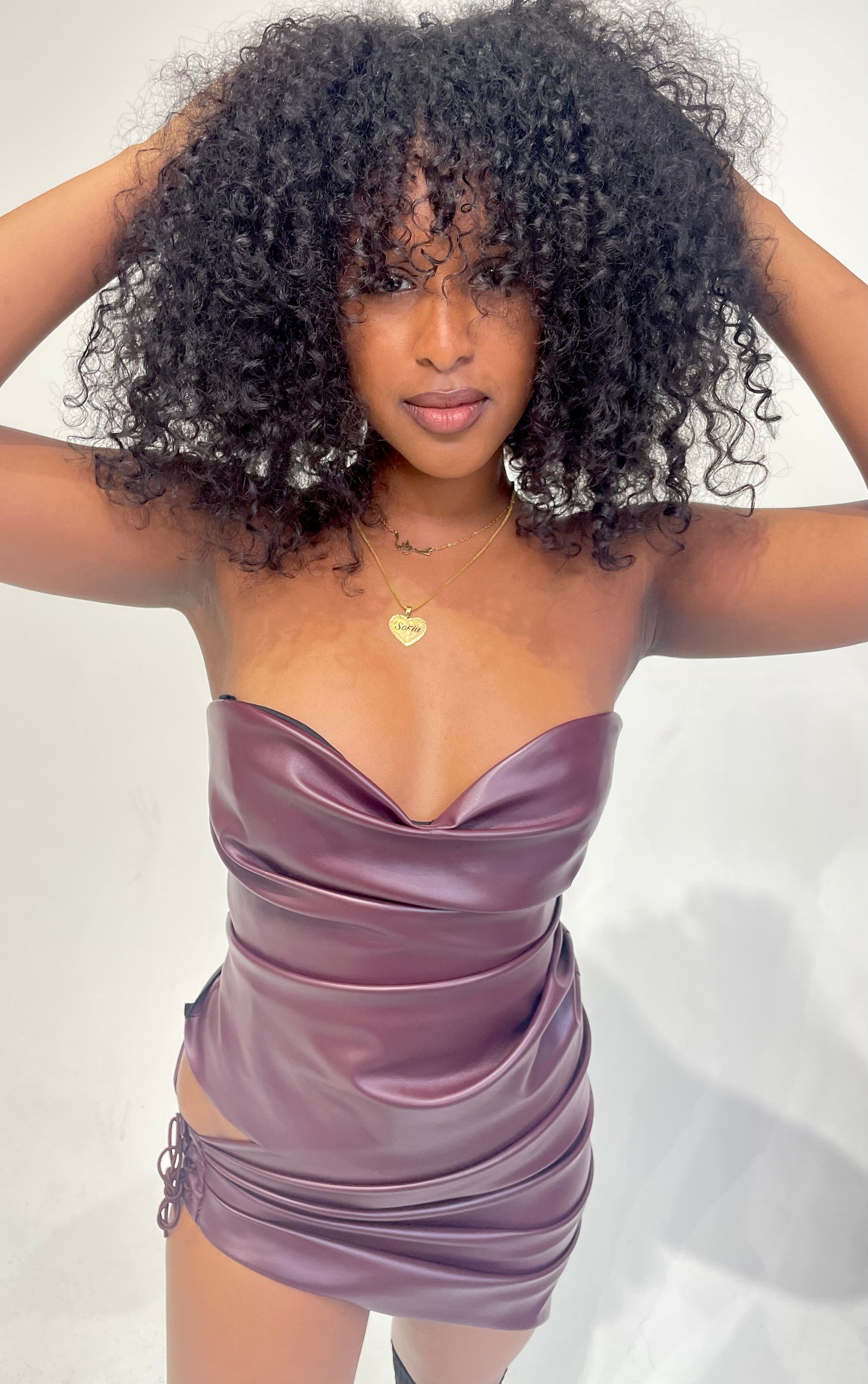 Sepia Draped Leather Corset Top