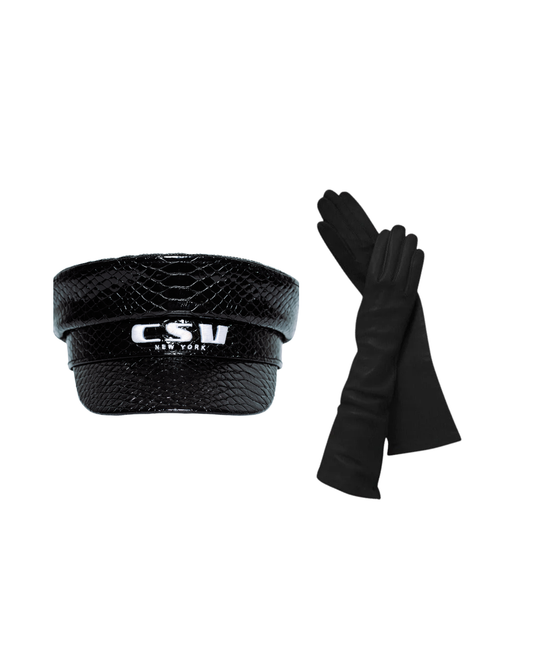 Python Leather Hat and Opera Gloves Set