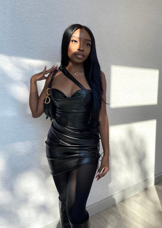 Carbon Draped Leather Corset Top