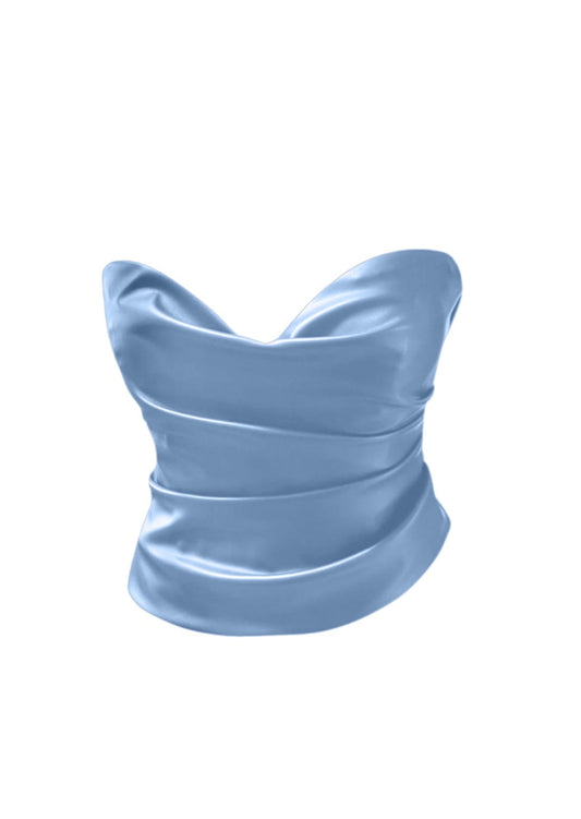Draped Leather Corset Top in Bby Blu