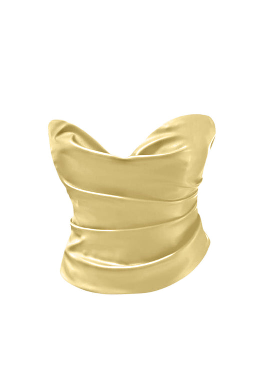 Draped Leather Corset Top in Lemon