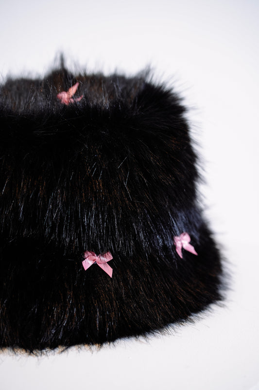 Bow Pink Fox Fur Bucket Hat