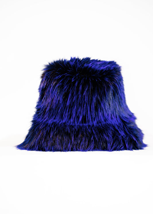 Fur Bucket Hat in Cobalt