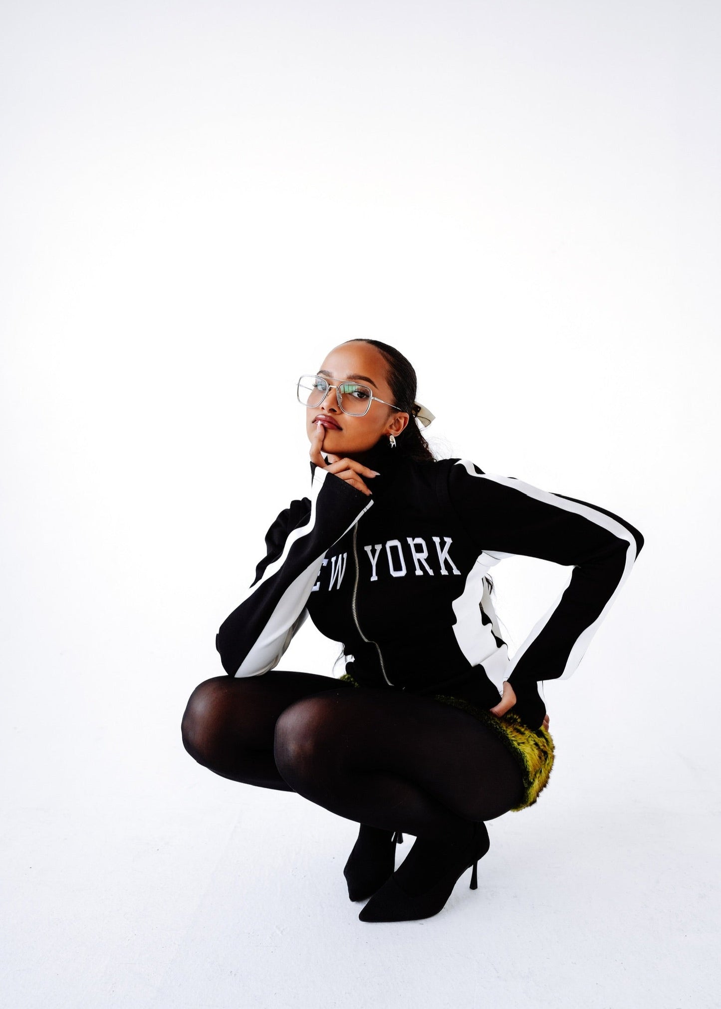 New York Embroidered Knit Jacket in Black