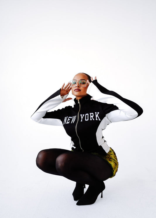 New York Embroidered Knit Jacket in Black