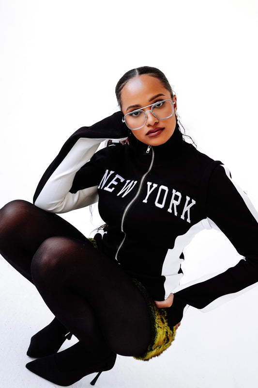 New York Embroidery Knit Jacket in Black