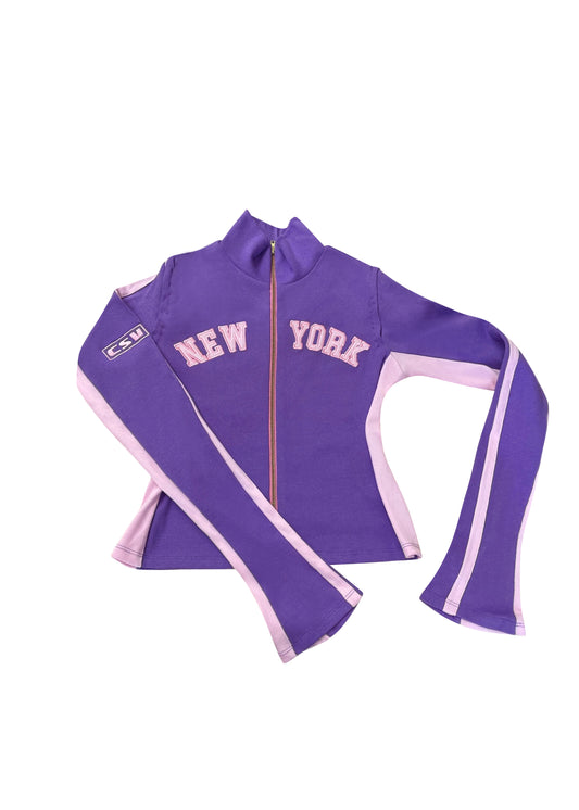 New York Knit Embroidery Sweater in Purple/Pink