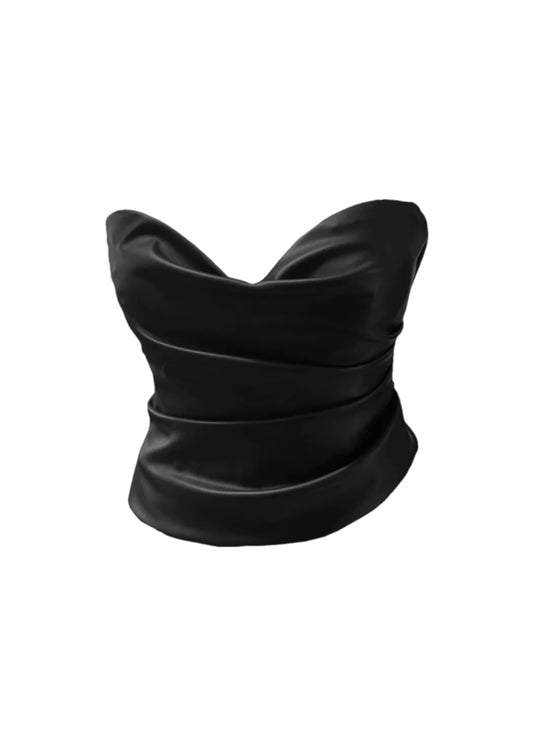 Draped Leather Corset Top in Carbon