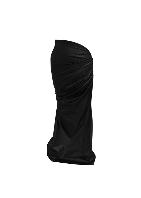 Carbon Draped Leather Maxi Skirt