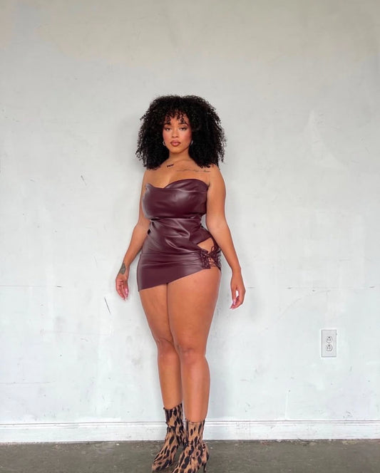 Sepia Draped Leather Corset Top (Sample)