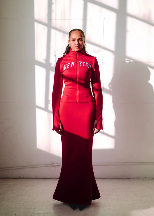 Knit Mermaid Maxi Skirt in Red