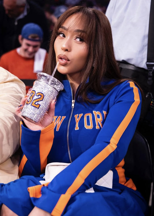 New York Embroidery Knit Jacket in Cobalt Blue