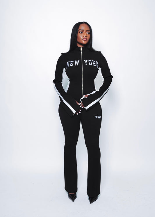 Knit jacket and pant set for women front view