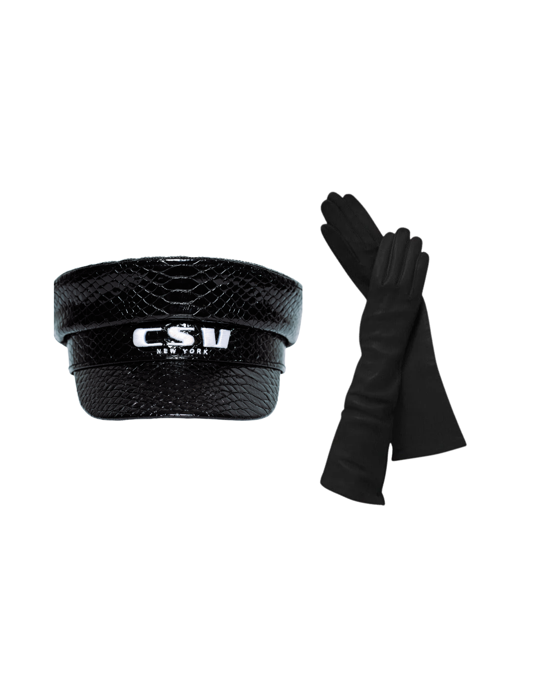 Python Leather Hat and Opera Gloves Set