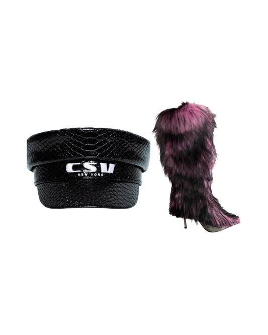 Python Leather Hat and Leg Warmers Set
