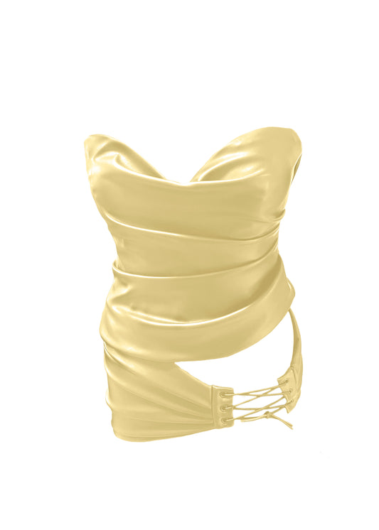 Draped Leather Mini Skirt in Lemon