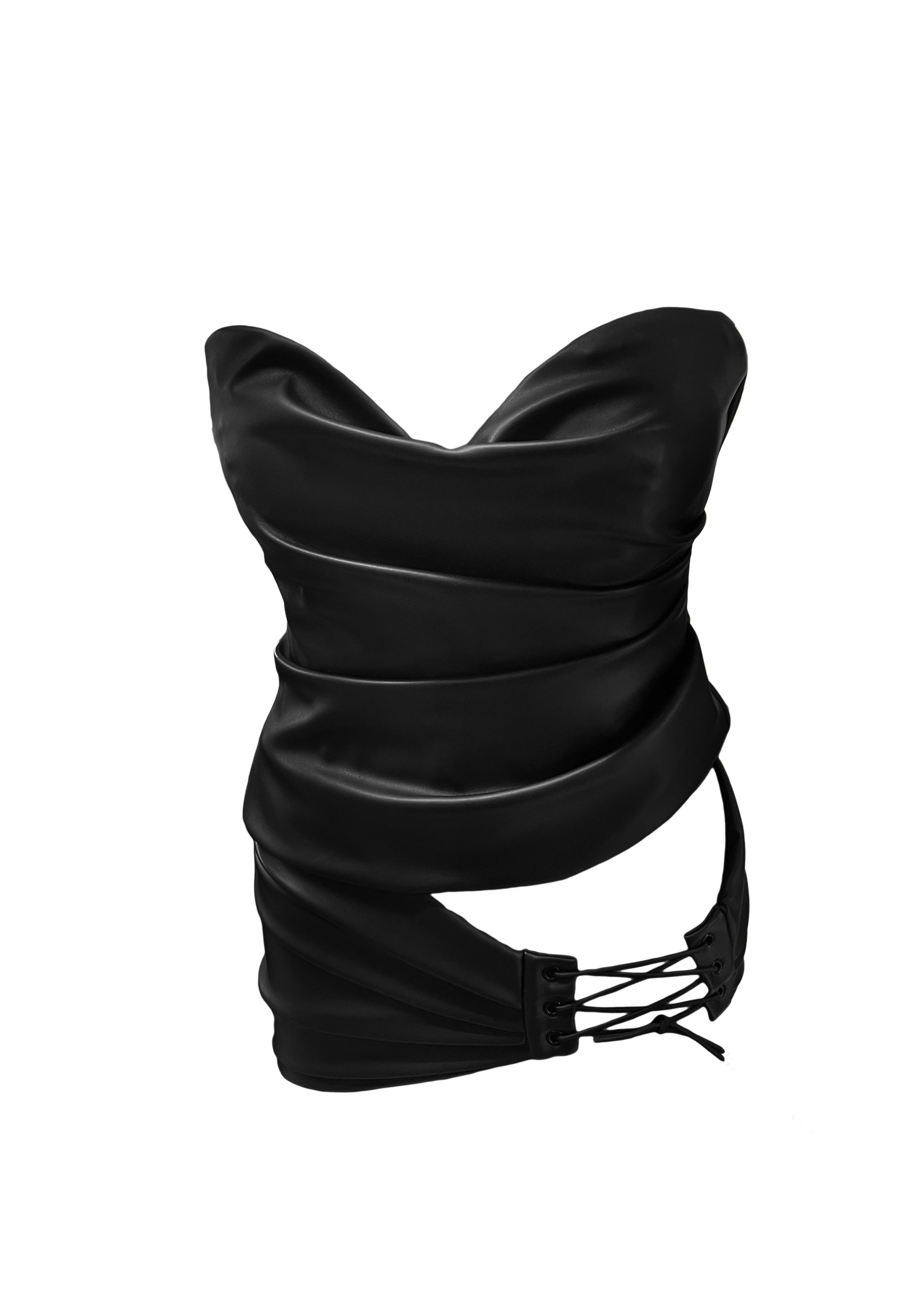 Draped Leather Mini Skirt in Carbon main image 0